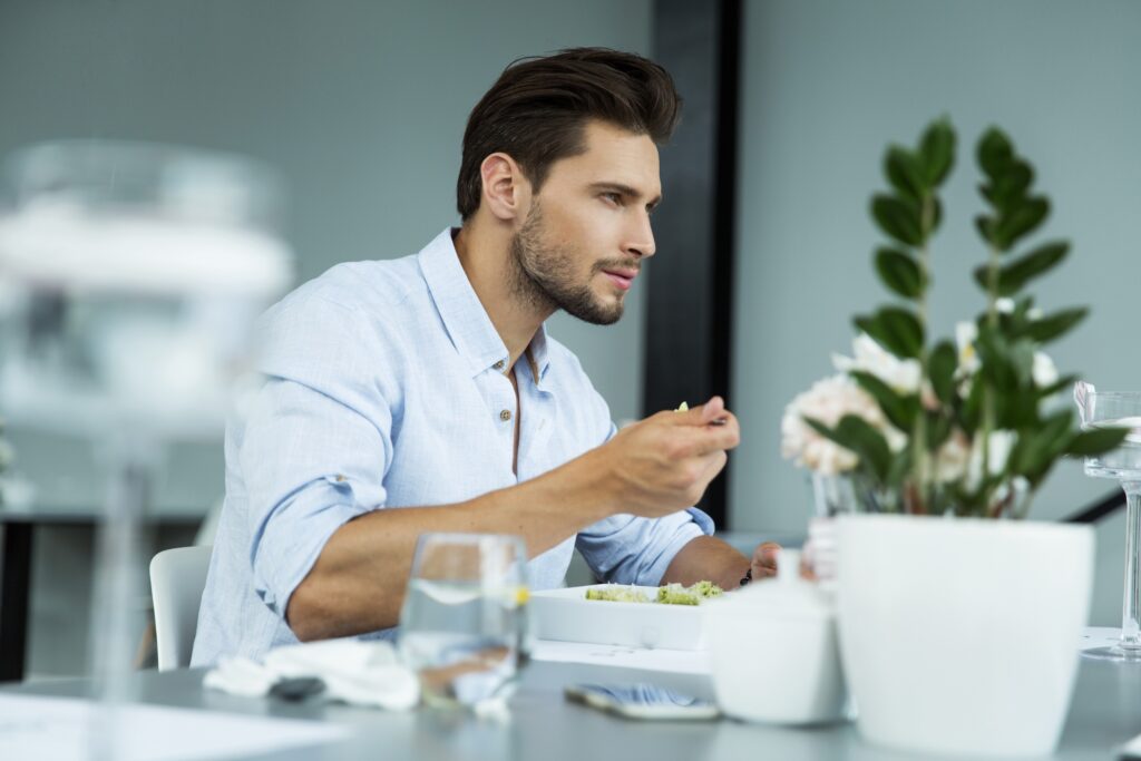 man eating