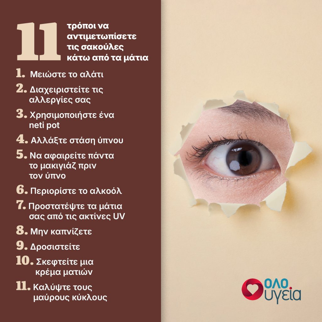 11 τρόποι για να αντιμετωπίσετε τις σακούλες κάτω από τα μάτια φυσικά