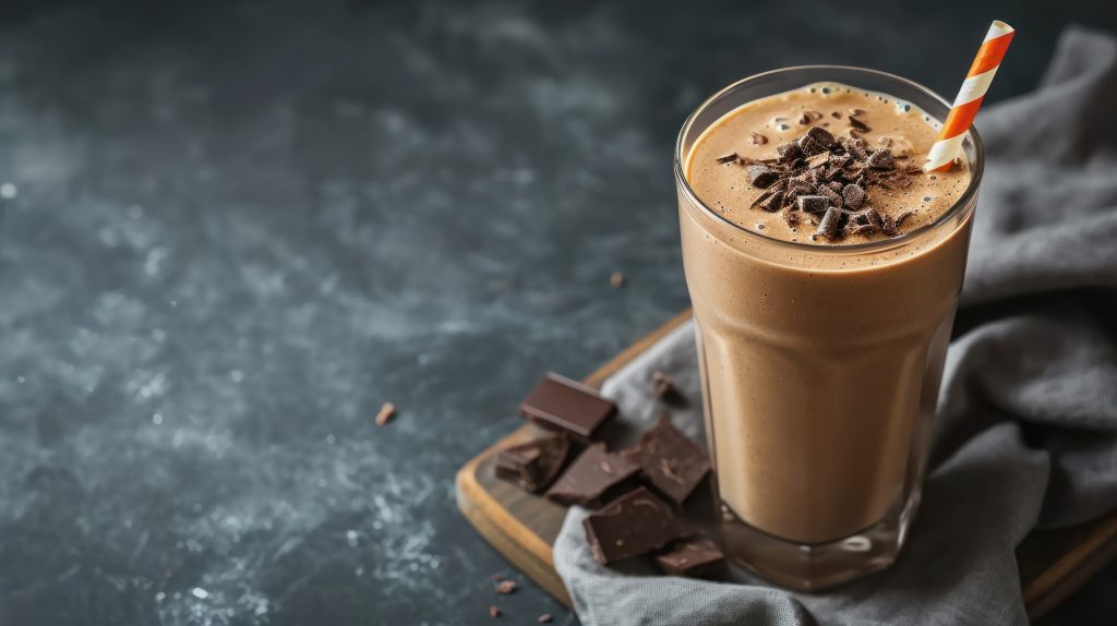 Πλούσιο protein shake με σοκολάτα και φυστικοβούτυρο, χωρίς σκόνη πρωτεΐνης