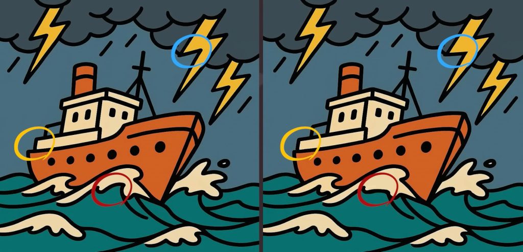 Βρείτε τις διαφορές στη φωτό με το πλοίο που ταξιδεύει μέσα στην καταιγίδα - Μπορείτε να λύστε αυτό το τεστ παρατηρητικότητας σε 65";