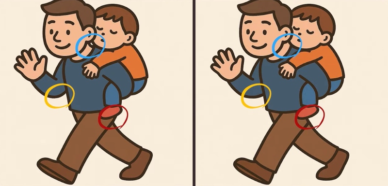 Βρείτε τις 3 διαφορές στη φωτό με τον άνδρα που σηκώνει τον γιο του – Μπορείτε να λύσετε αυτό το τεστ παρατηρητικότητας μέσα σε 19";