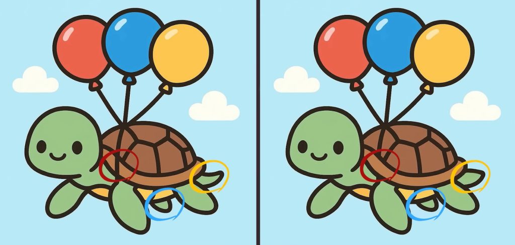 Βρείτε τις 3 διαφορές στη φωτό με το χελωνάκι που πετάει με μπαλόνια μέσα σε 19" και λύστε το τεστ παρατηρητικότητας!