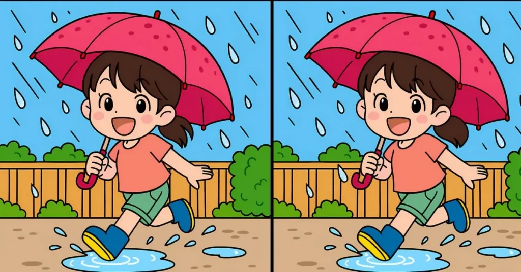 Βρείτε τις 3 διαφορές στη φωτογραφία με το κορίτσι που παίζει στη βροχή – Μπορείτε να λύσετε το τεστ παρατηρητικότητας μέσα σε 47″;