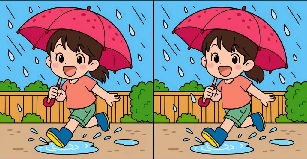 Βρείτε τις 3 διαφορές στη φωτογραφία με το κορίτσι που παίζει στη βροχή – Μπορείτε να λύσετε το τεστ παρατηρητικότητας μέσα σε 47";