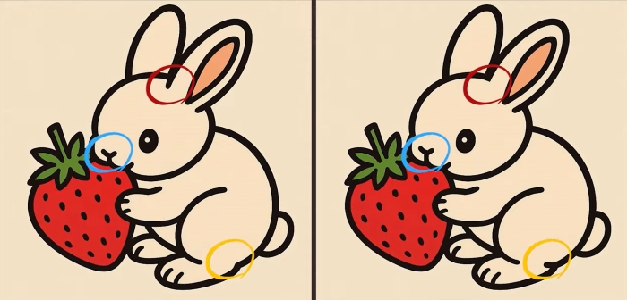 Βρείτε τις 3 διαφορές στη φωτό με το λαγουδάκι που τρώει τη φράουλα – Μπορείτε να λύσετε το τεστ παρατηρητικότητας μέσα σε 51";