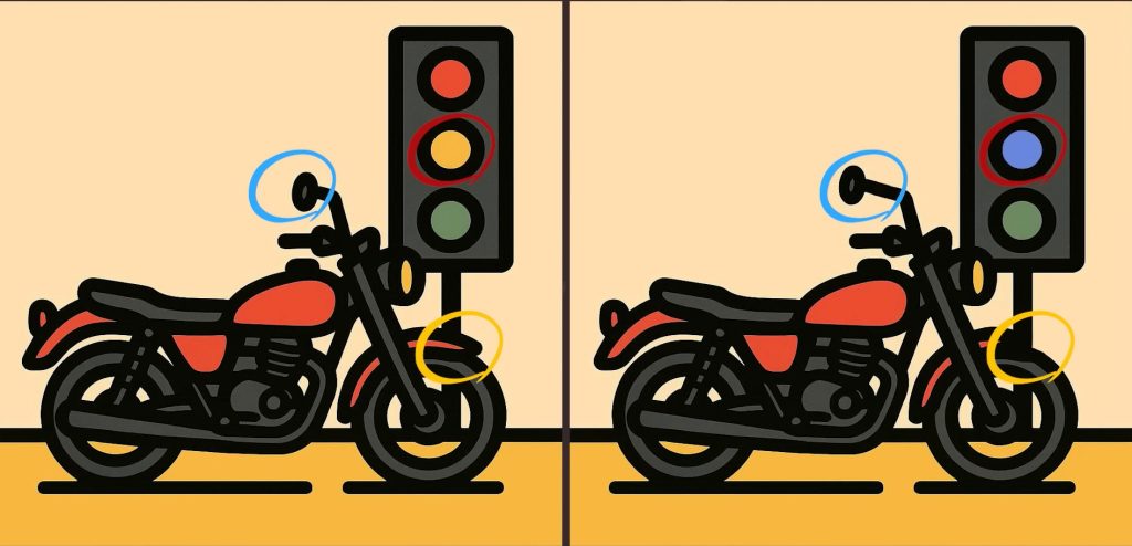 Βρείτε τις 3 διαφορές στη φωτό με το μηχανάκι που είναι σταθμευμένο στο φανάρι - Μπορείτε να λύσετε το τεστ παρατηρητικότητας μέσα σε 19";