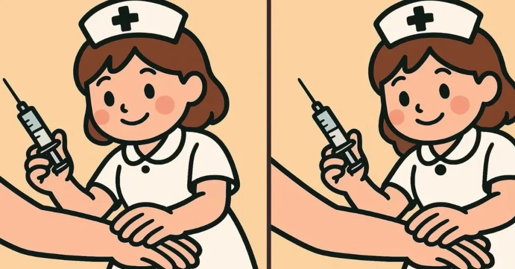 Βρείτε τις 3 διαφορές στη φωτογραφία με τη νοσοκόμα που κάνει ένεση στον άνδρα – Μπορείτε να λύσετε το τεστ παρατηρητικότητας μέσα σε 75″;