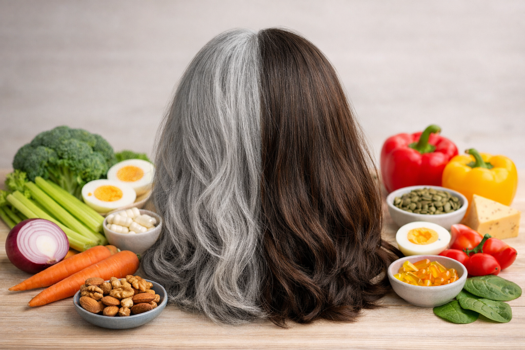 Γκρίζα μαλλιά: Πώς τα επηρεάζει η διατροφή – Ποια τρόφιμα μπορεί να καθυστερήσουν την εμφάνισή τους