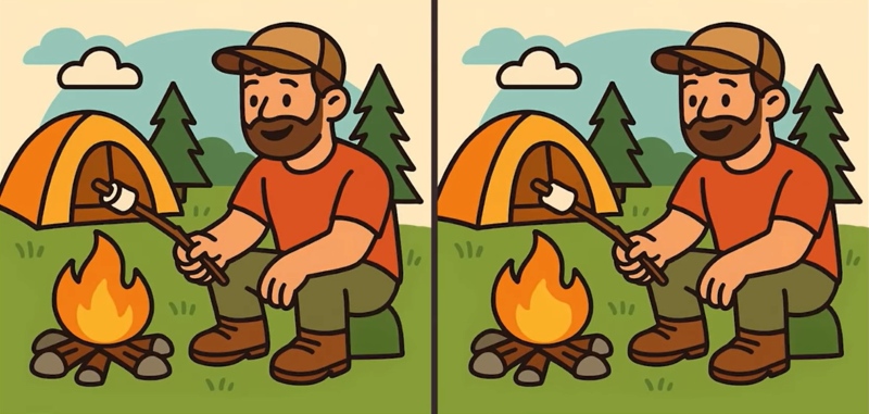 Έχετε μάτι γερακιού; Εντοπίστε τις 3 κρυμμένες διαφορές στη φωτογραφία με τον άνδρα που κάνει camping μέσα σε 51"