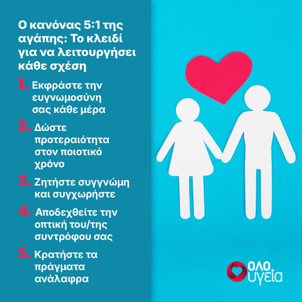 Ο κανόνας 5:1 της αγάπης – Το μυστικό ψυχολόγου για να λειτουργήσει κάθε σχέση