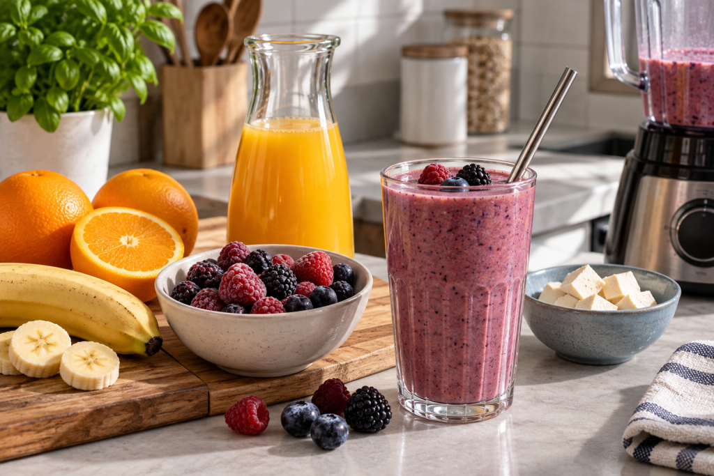 Vegan φρουτένιο smoothie για ενέργεια και εγρήγορση το πρωί, χωρίς απότομες αιχμές γλυκόζης